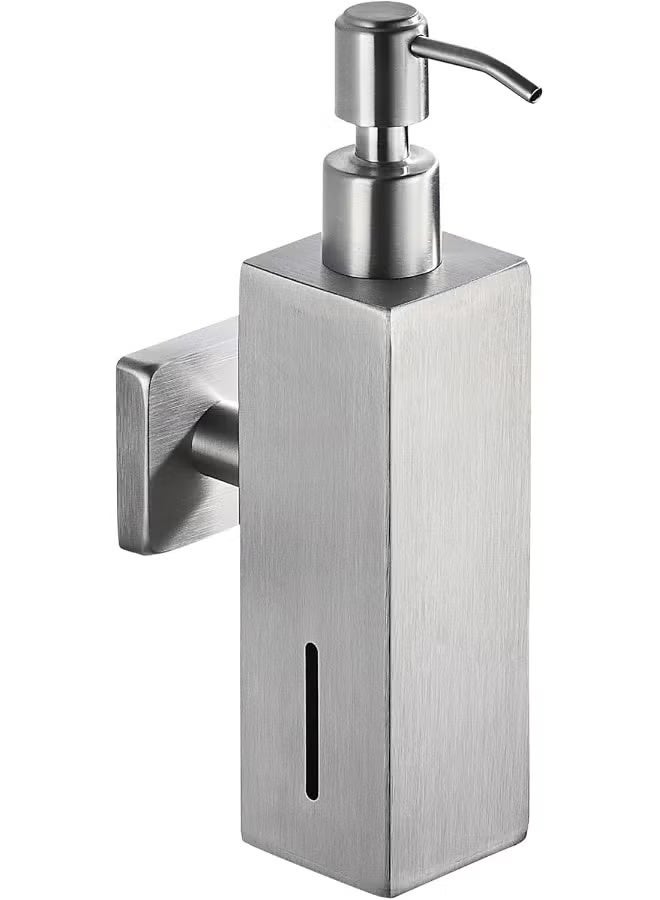 TASVORA Chrome Soap Dispenser 250ml | Wall Mounted Stainless Steel Liquid Soap Holder | Refillable Shampoo & Conditioner Dispenser | Square Hand Sanitizer & Dish Soap Pump for Bathroom & Kitchen - Image 1