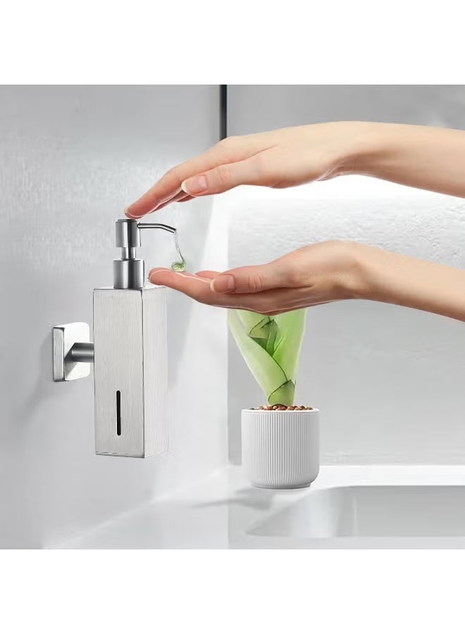 TASVORA Chrome Soap Dispenser 250ml | Wall Mounted Stainless Steel Liquid Soap Holder | Refillable Shampoo & Conditioner Dispenser | Square Hand Sanitizer & Dish Soap Pump for Bathroom & Kitchen - Image 2