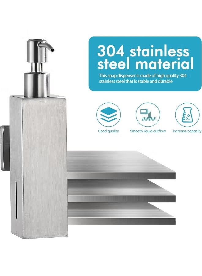 TASVORA Chrome Soap Dispenser 250ml | Wall Mounted Stainless Steel Liquid Soap Holder | Refillable Shampoo & Conditioner Dispenser | Square Hand Sanitizer & Dish Soap Pump for Bathroom & Kitchen - Image 3