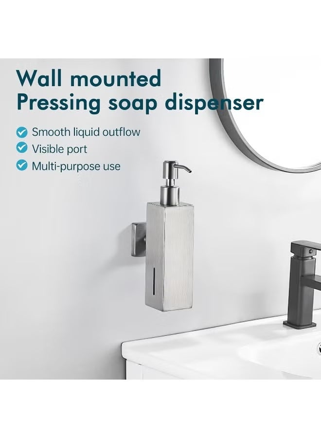 TASVORA Chrome Soap Dispenser 250ml | Wall Mounted Stainless Steel Liquid Soap Holder | Refillable Shampoo & Conditioner Dispenser | Square Hand Sanitizer & Dish Soap Pump for Bathroom & Kitchen - Image 5
