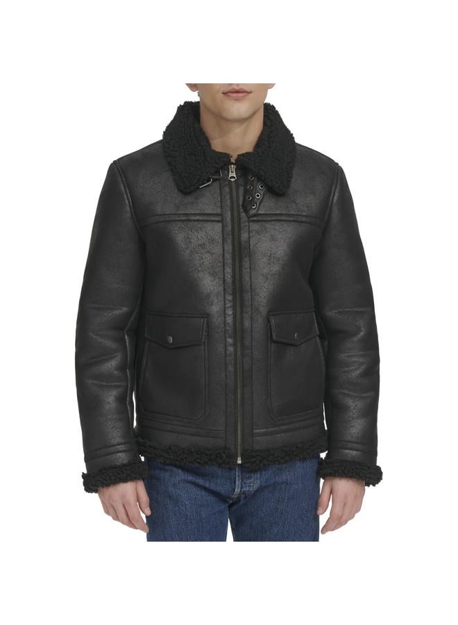 Levi's Men's Faux Shearling Rancher Aviator Jacket, Black Solid, S - Image 4
