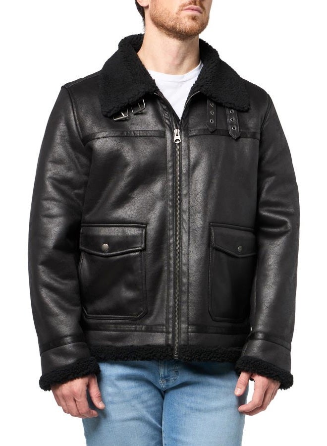 Levi's Men's Faux Shearling Rancher Aviator Jacket, Black Solid, S - Image 3