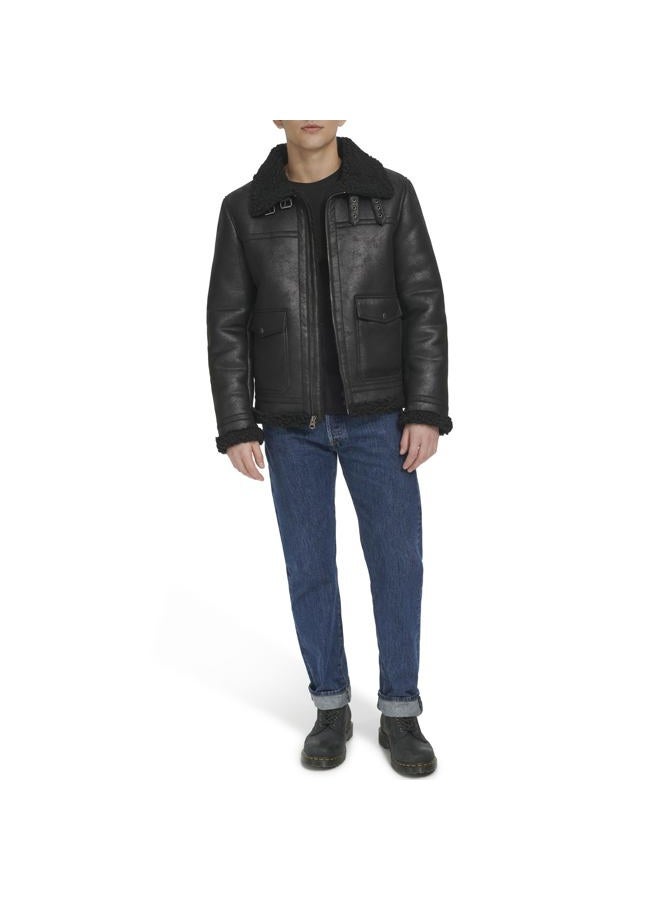 Levi's Men's Faux Shearling Rancher Aviator Jacket, Black Solid, S - Image 2