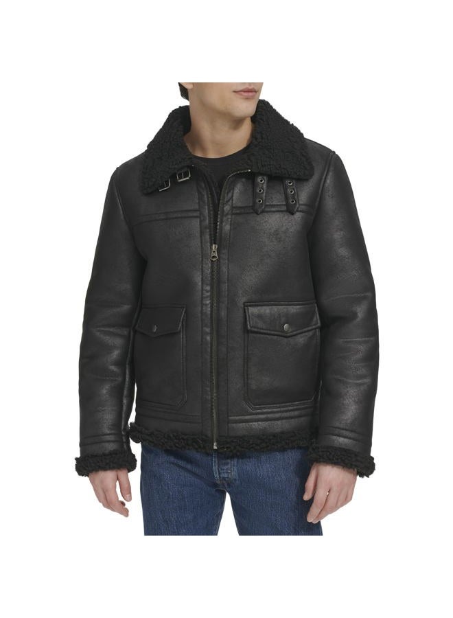 Levi's Men's Faux Shearling Rancher Aviator Jacket, Black Solid, S - Image 5