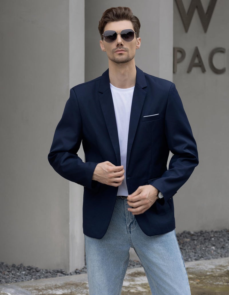 Beninos جاكيت بليزر للرجال من بنينوس بتصميم نحيف، كاجوال، زر واحد، معاطف رياضية (302 Navy، S) - Image 2