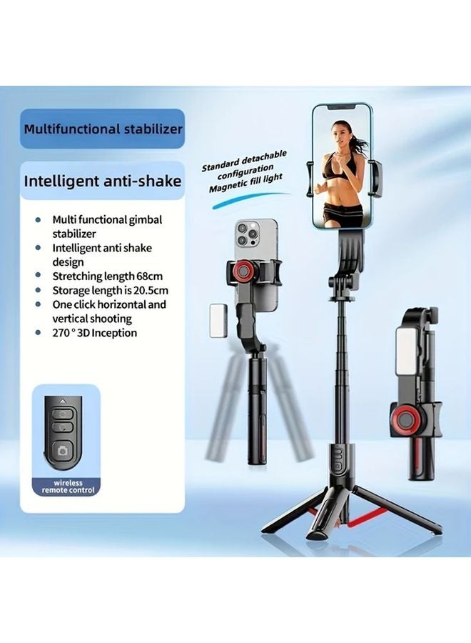 Advanced Version Smartphone Gimbal Stabilizer with Beauty Light Wireless Remote Black - Image 1