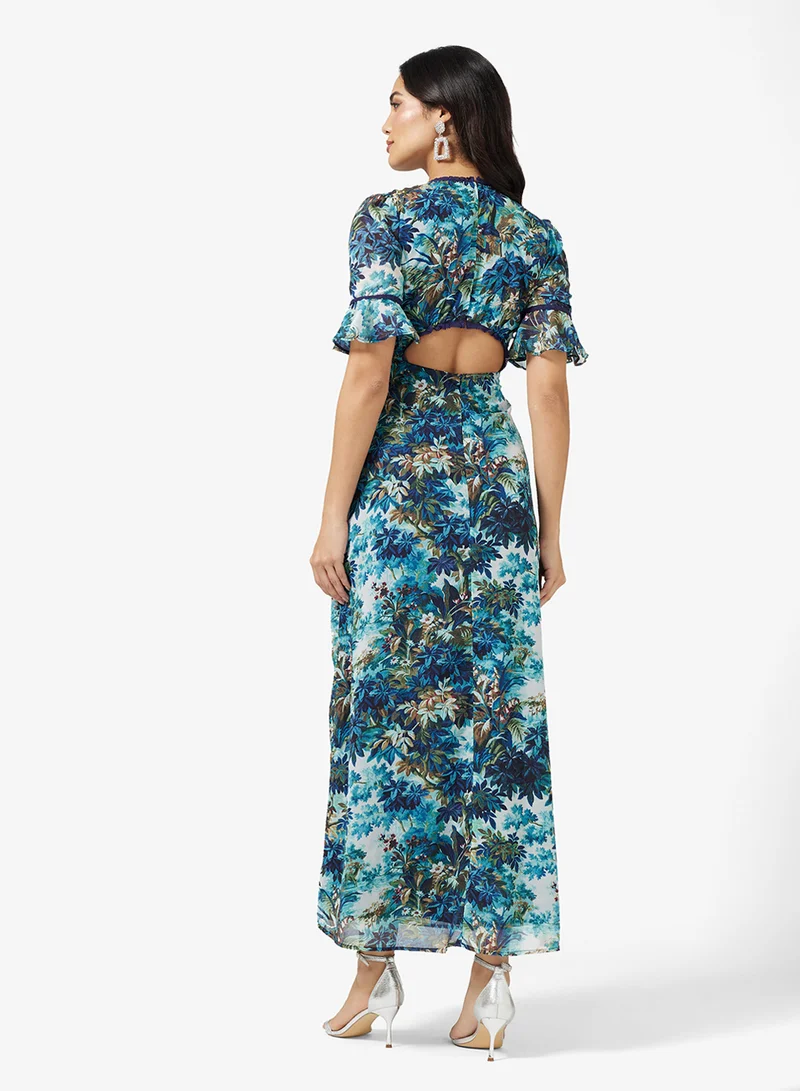 هوب اند ايفي Frill Sleeve Thigh Split Open Back Lace detail Maxi Dress