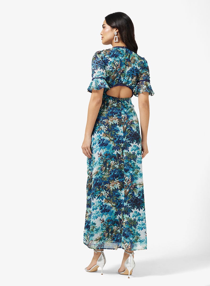 Hope & Ivy Frill Sleeve Thigh Split Open Back Lace detail Maxi Dress - Image 2