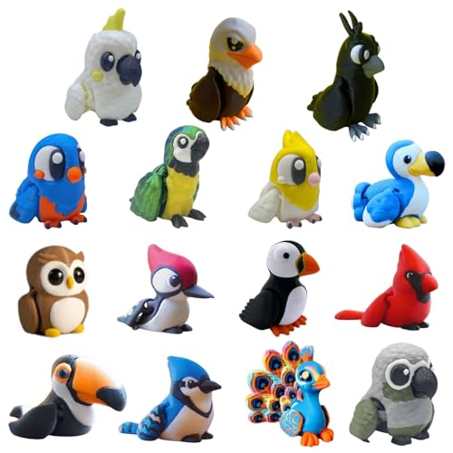 YILCER 3D Printed Animals Set 15Pcs Articulated Bird Toys Pocket Pets Desk Pets with Macaw Owl Sensory Fidget Toys for Kids 46 57 812 Gifts for Bird Lovers - Image 1