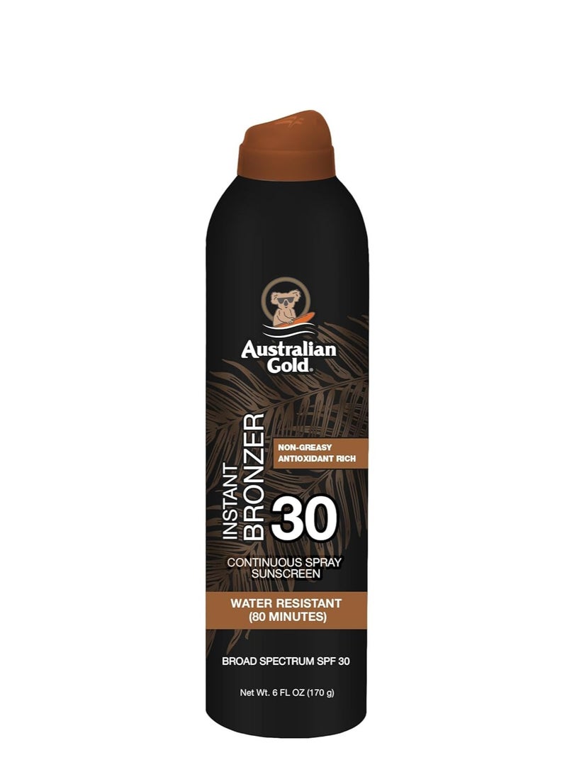 Australian Gold Australian Gold Continuous Spray Sunscreen with Instant Bronzer SPF 30, Immediate Glow & Dries Fast Water Resistant NonGreasy Oxybenzone Free Cruelty Free, Bronzer New, Orange, 6 Oz  - Image 1