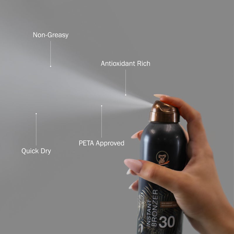 Australian Gold Continuous Spray Sunscreen with Instant Bronzer SPF 30, Immediate Glow & Dries Fast Water Resistant NonGreasy Oxybenzone Free Cruelty Free, Bronzer New, Orange, 6 Oz - Image 1