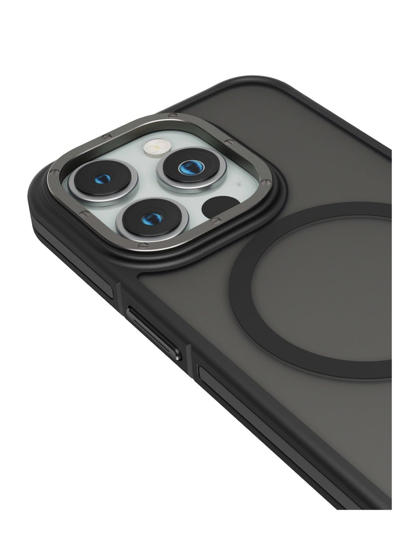 LEVELO iPhone 15 Pro Case Rouge MagSafe Matte Back Cover with Metal Camera Ring / 3H Anti Scratch / Shock-Proof Edges / MagSafe Compatibility / Magnetic Attachment / Reinforced Corners with Airguard - Black - Image 2