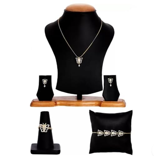 Estele Gehena Fashion Jewelry Combo of Pendant Set with Earrings, Bracelet & Ring for Women-Gold & Rhodium Plated Trendy & Exquisite American Diamond Combo of Necklace/Jewelry Set for Girls & Women - Image 4