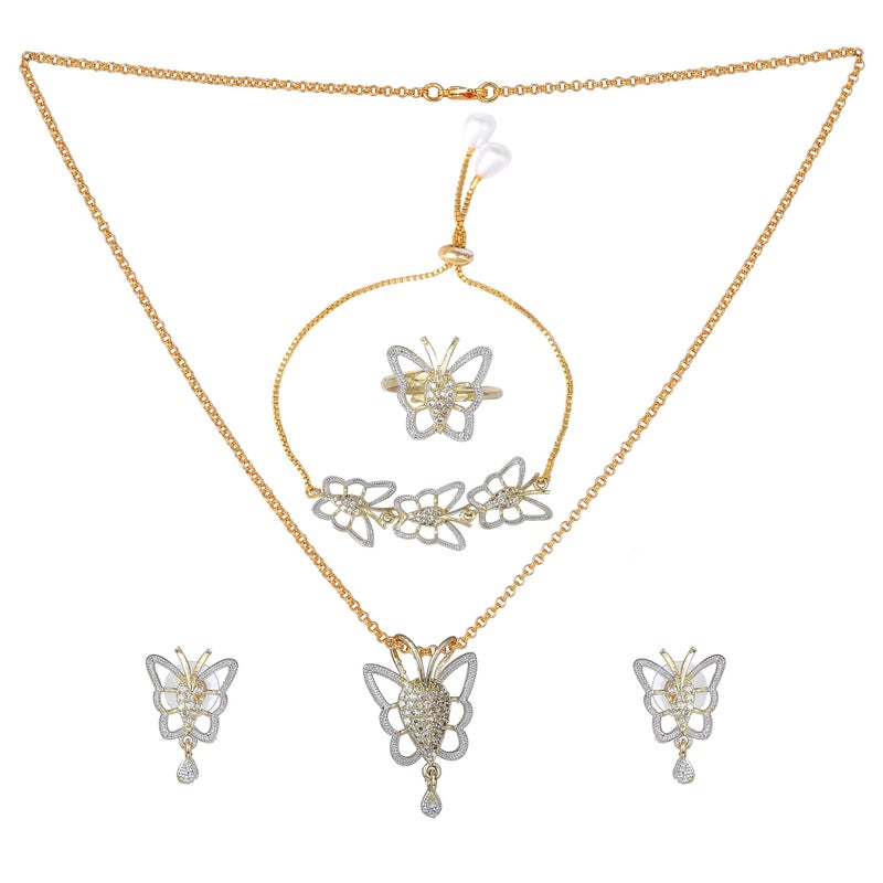 Estele Gehena Fashion Jewelry Combo of Pendant Set with Earrings, Bracelet & Ring for Women-Gold & Rhodium Plated Trendy & Exquisite American Diamond Combo of Necklace/Jewelry Set for Girls & Women - Image 3