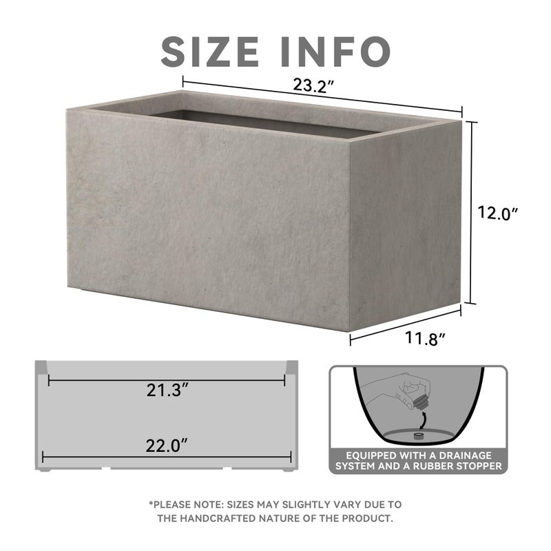 Kante 23.2" L Long Rectangular Concrete Planter, Large Outdoor Indoor Garden Pots with Drainage Hole and Rubber Plug, Weathered Concrete - Image 5