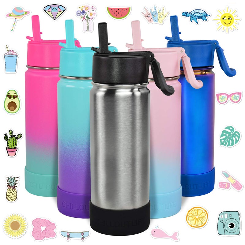 CHILLOUT LIFE 17 oz Kids Insulated Water Bottle for School with Straw Lid Leakproof and Cute Waterproof Stickers, Personalized Stainless Steel Thermos Flask Metal Water Bottle, Dishwasher Safe Color - Image 1