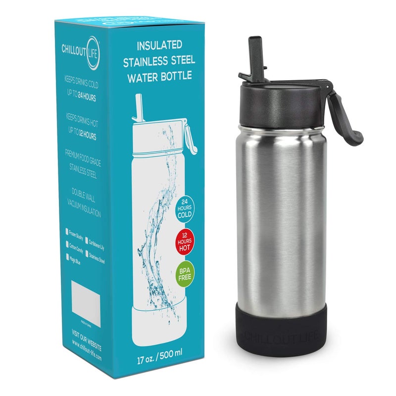 CHILLOUT LIFE 17 oz Kids Insulated Water Bottle for School with Straw Lid Leakproof and Cute Waterproof Stickers, Personalized Stainless Steel Thermos Flask Metal Water Bottle, Dishwasher Safe Color - Image 2