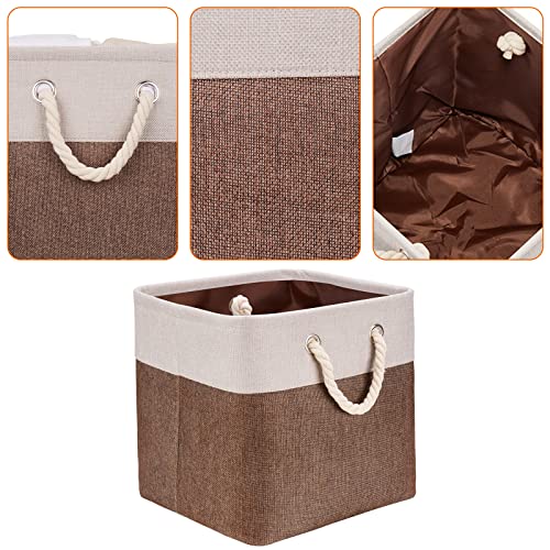 HSDT Fabric Cube Storage Bins 13x13x12.5 Inch Beige and Brown Cube Storage Boxes Collapsible Large Cloth Organizer Baskets with Cotton Rops Handles for Storage Cubbies or Closet Shelf ,QY-SC29-2 - Image 5