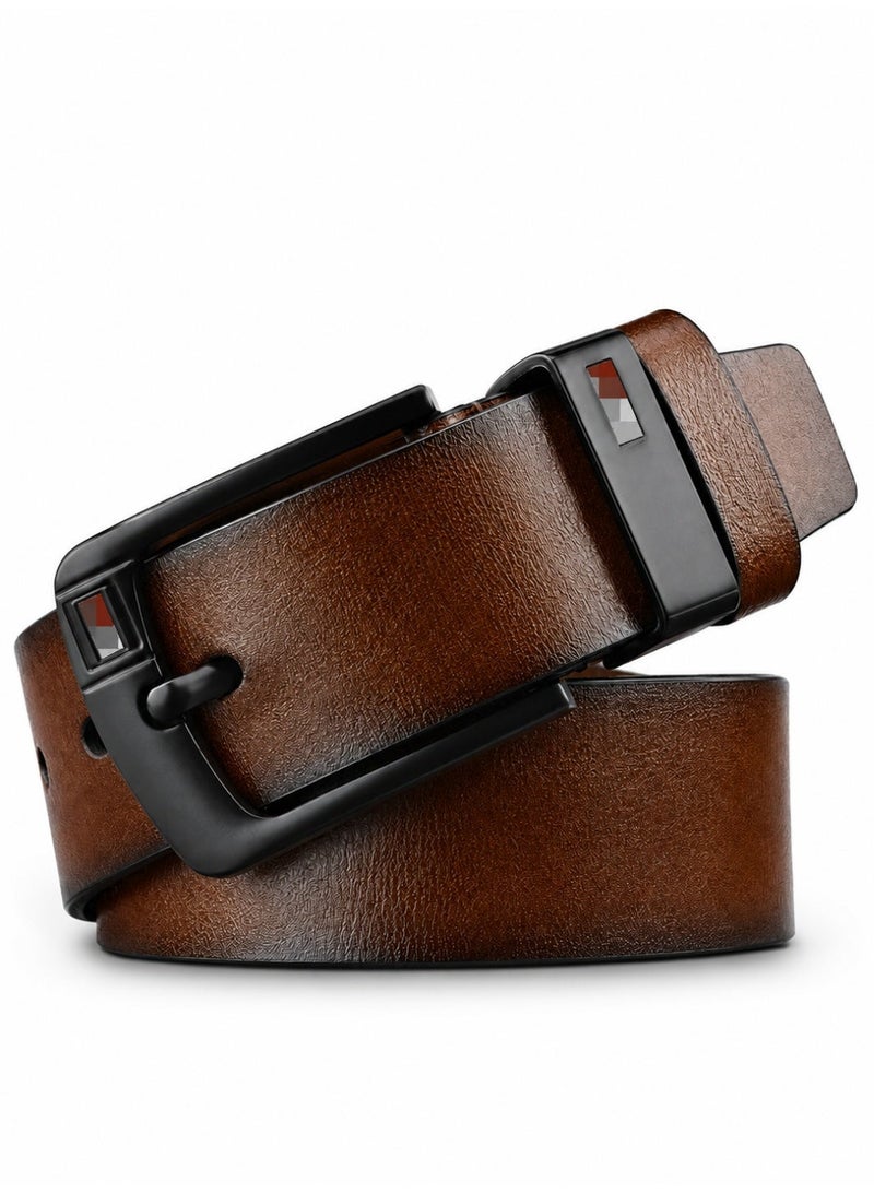 HASTE Vintage Leather Belt - Pin Buckle Distressed Finish - 125cm - Dark Brown - Image 1
