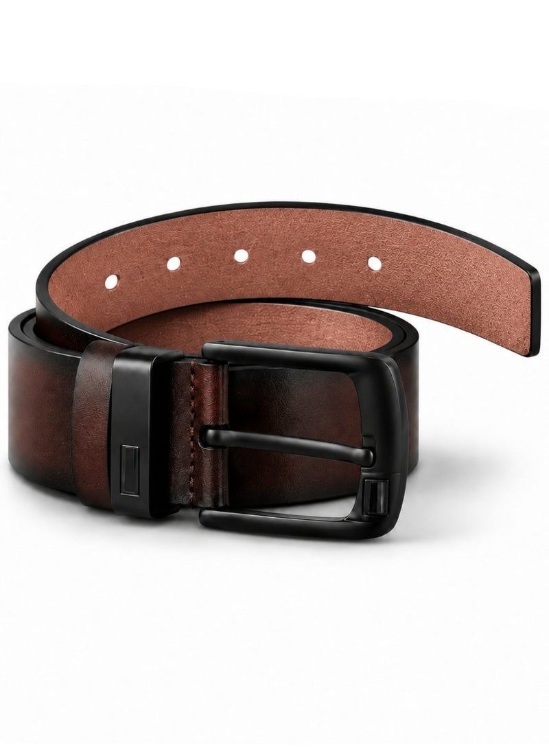 HASTE Vintage Leather Belt - Pin Buckle Distressed Finish - 125cm - Dark Brown - Image 2