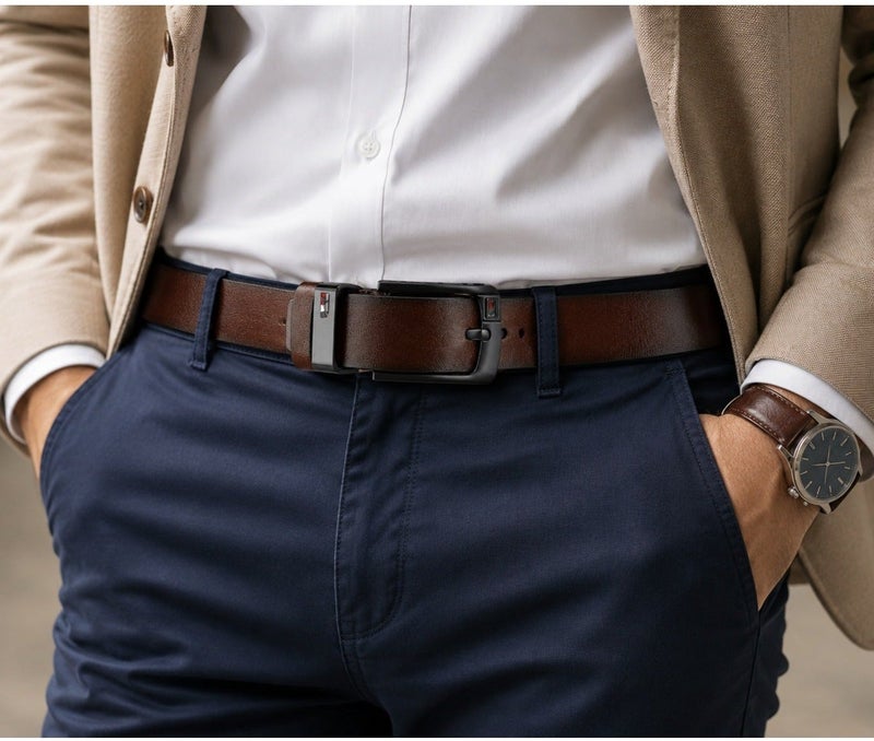 HASTE Vintage Leather Belt - Pin Buckle Distressed Finish - 125cm - Dark Brown - Image 5