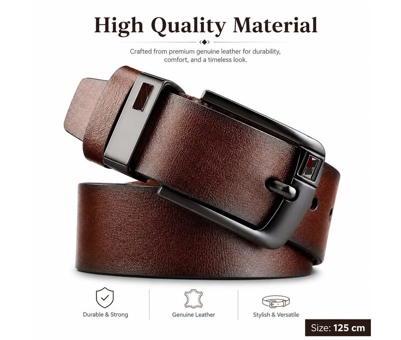 HASTE Vintage Leather Belt - Pin Buckle Distressed Finish - 125cm - Dark Brown - Image 4
