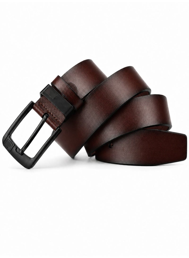 HASTE Vintage Leather Belt - Pin Buckle Distressed Finish - 125cm - Dark Brown - Image 3