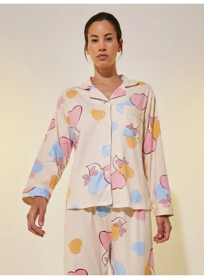 تايك تو Take Two All Over Print Long Sleeve Shirt and Pyjama Set