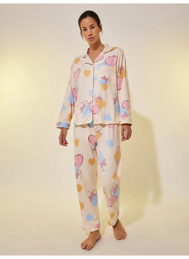 تايك تو Take Two All Over Print Long Sleeve Shirt and Pyjama Set
