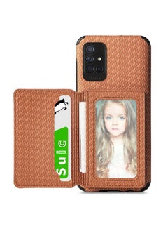 Generic Case Cover For Samsung Galaxy A51 5G Carbon Fiber Magnetic Card Bag TPU+PU Shockproof Back Cover Case with Holder & Card Slot & Photo Frame Brown 