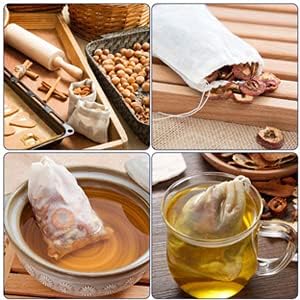 STARXDEAL Tea Filters Strainer Bags Reusable Coffee Brew Herb Cheesecloth Muslin Mesh Bag with Drawstring Safe Penetration Unbleached for Loose Leaf Tea Office Home Kitchen Milk Tea 4x3 Inch 5 30 - Image 3