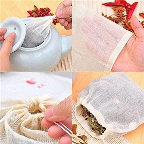 STARXDEAL Tea Filters Strainer Bags Reusable Coffee Brew Herb Cheesecloth Muslin Mesh Bag with Drawstring Safe Penetration Unbleached for Loose Leaf Tea Office Home Kitchen Milk Tea 4x3 Inch 5 30 - Image 2