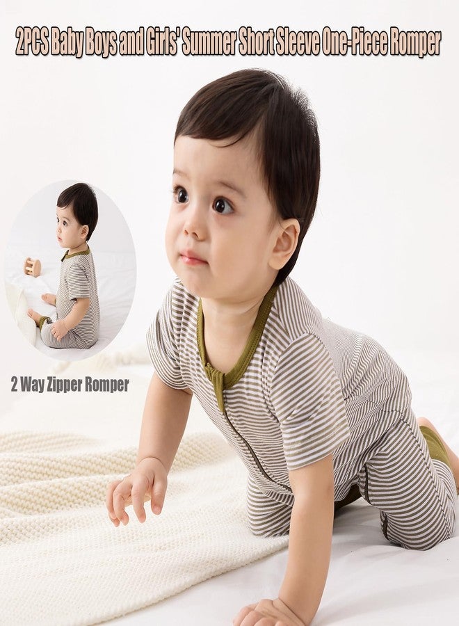 Feidoog Toddler 2 Pack Baby Zipper Rompers Cotton Short Sleeve 2 Way Zipper One Piece Jumpsuit Outfits,Dark Green,18-24M - Image 5