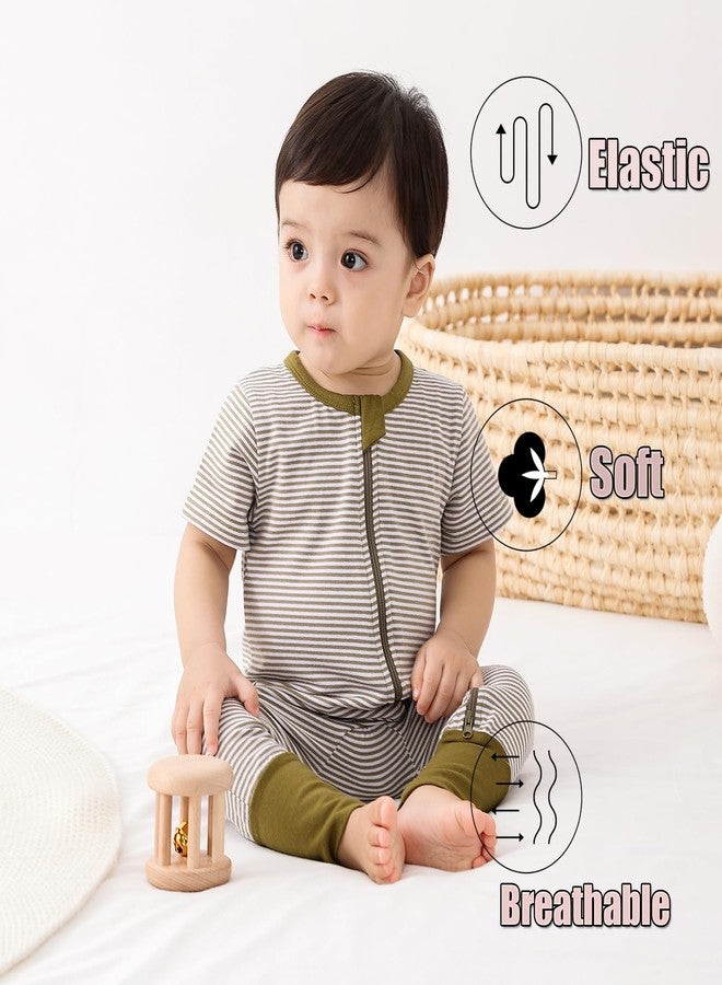 Feidoog Toddler 2 Pack Baby Zipper Rompers Cotton Short Sleeve 2 Way Zipper One Piece Jumpsuit Outfits,Dark Green,18-24M - Image 4