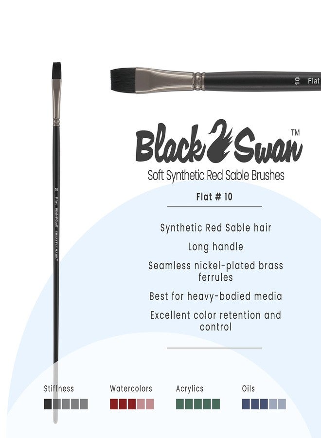 Creative Mark Black Swan Synthetic Red Sable Flat Paint Brushes - Flat Size # 10 - Professional Quality Long Handle Paint Brushes for Oil, Heavy Body Media and Acrylic - Artists of All Levels - Image 2