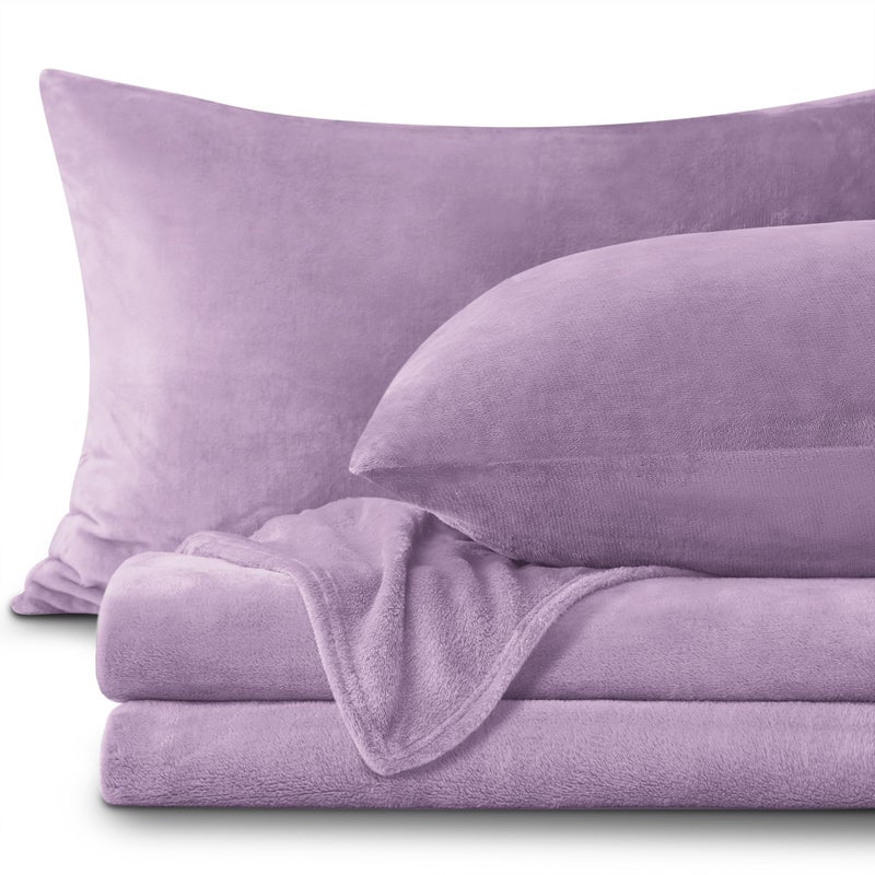 BEDELITE Flannel Sheets Queen Size Lavender - Super Soft Fleece Sheets Set Fluffy Extra Plush  4 Piece(Include Fitted Sheet  Flat Sheet  2 Pillowcases) - Image 1