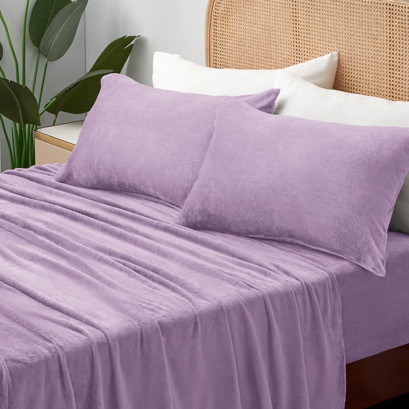 BEDELITE Flannel Sheets Queen Size Lavender - Super Soft Fleece Sheets Set Fluffy Extra Plush  4 Piece(Include Fitted Sheet  Flat Sheet  2 Pillowcases) - Image 2