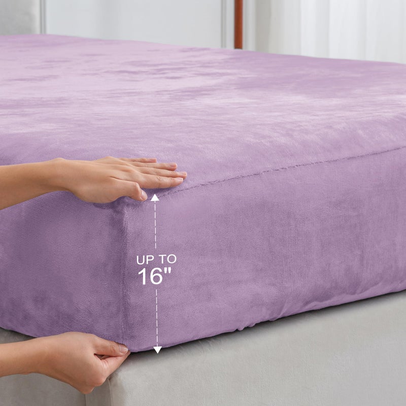 BEDELITE Flannel Sheets Queen Size Lavender - Super Soft Fleece Sheets Set Fluffy Extra Plush  4 Piece(Include Fitted Sheet  Flat Sheet  2 Pillowcases) - Image 4