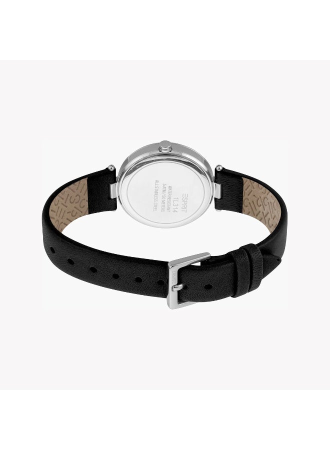 Esprit Women's Black Leather Watch, Silver Dial | ES1L314L0015 - Image 3