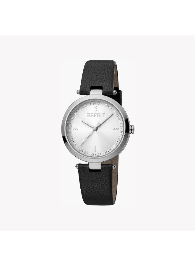 Esprit Women's Black Leather Watch, Silver Dial | ES1L314L0015 - Image 1