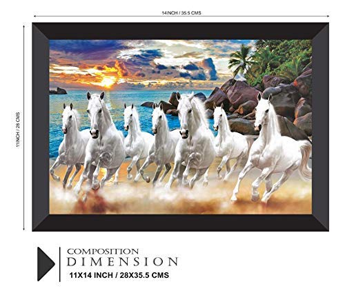 SAF SAF paintings 7 Running Horses Vastu UV Teatured Digital Reprint Framed Painting (11 inch X 14 inch) SANFK51  - Image 3