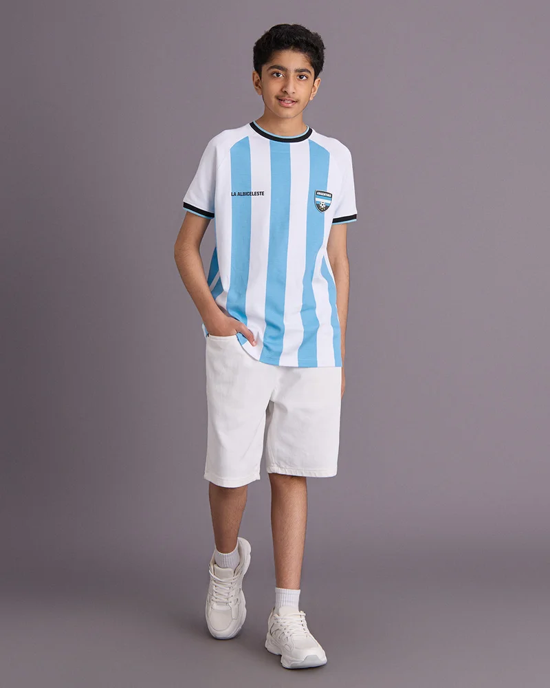 ردتاغ Senior Boys Blue Argentina Football T-Shirt