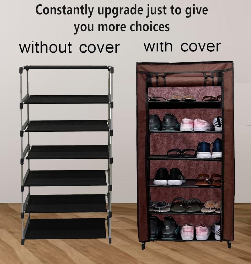 PHILOSHOP PHILOSHOP DIY Shoe Rack OrganizerMultiPurpose Plastic 9 Layers Portable and Folding Shoe Rack Brown - Image 3