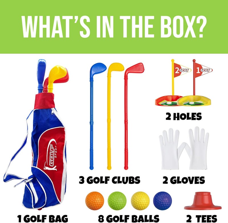 Atlasonix أندية جولف للأطفال الصغار - مجموعة جولف للأطفال الصغار، أندية جولف للأطفال، ألعاب الأطفال (تشمل عربة جولف أصلية للأطفال والقفازات، 8 كرات و3 عصي جولف) ألعاب رياضية في الهواء الطلق، ألعاب خارجية - Image 3