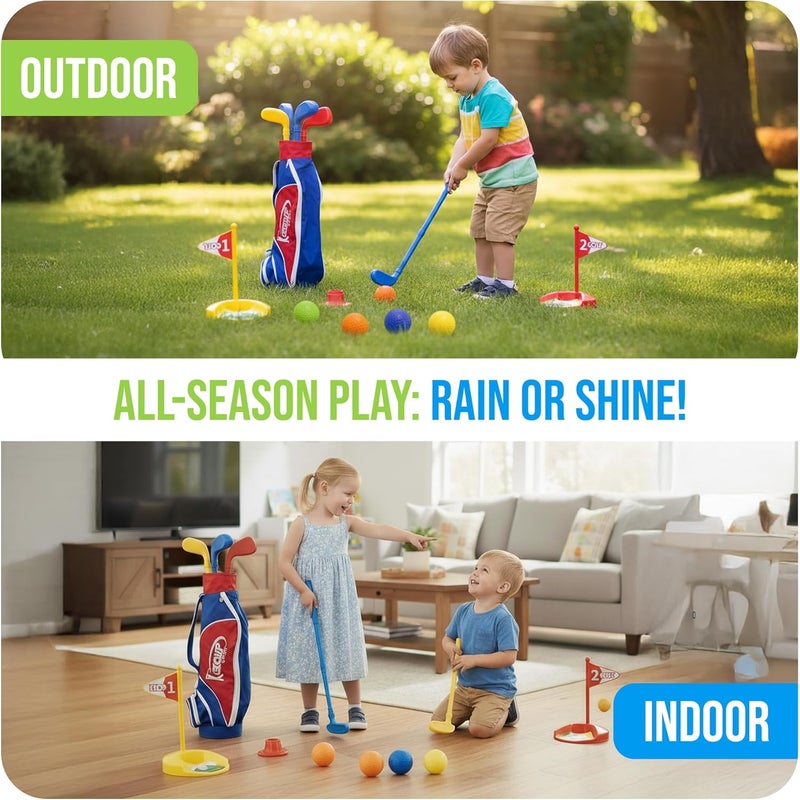 Atlasonix أندية جولف للأطفال الصغار - مجموعة جولف للأطفال الصغار، أندية جولف للأطفال، ألعاب الأطفال (تشمل عربة جولف أصلية للأطفال والقفازات، 8 كرات و3 عصي جولف) ألعاب رياضية في الهواء الطلق، ألعاب خارجية - Image 4