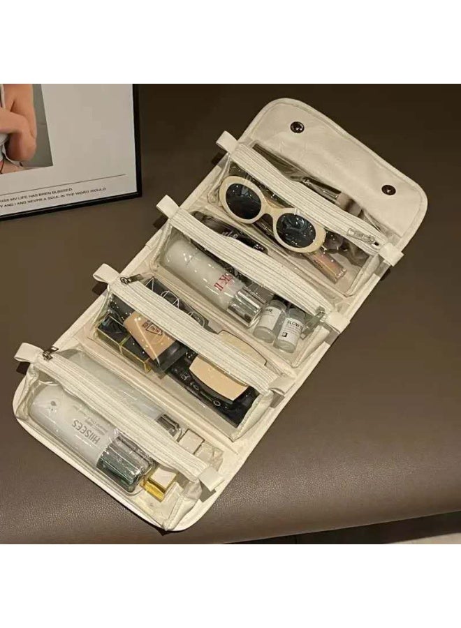 Large-capacity detachable folding makeup storage bag for washing, convenient waterproof four-in-one makeup storage bag for travel and travel (pearl white) - Image 2