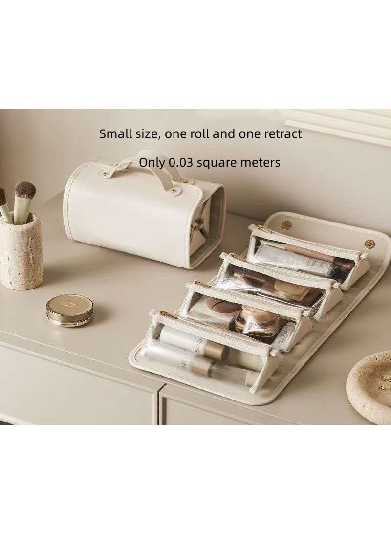 Large-capacity detachable folding makeup storage bag for washing, convenient waterproof four-in-one makeup storage bag for travel and travel (pearl white) - Image 3