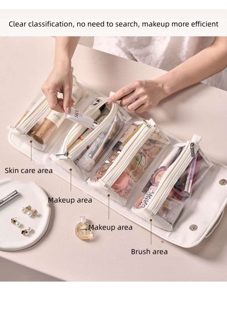Large-capacity detachable folding makeup storage bag for washing, convenient waterproof four-in-one makeup storage bag for travel and travel (pearl white) - Image 5