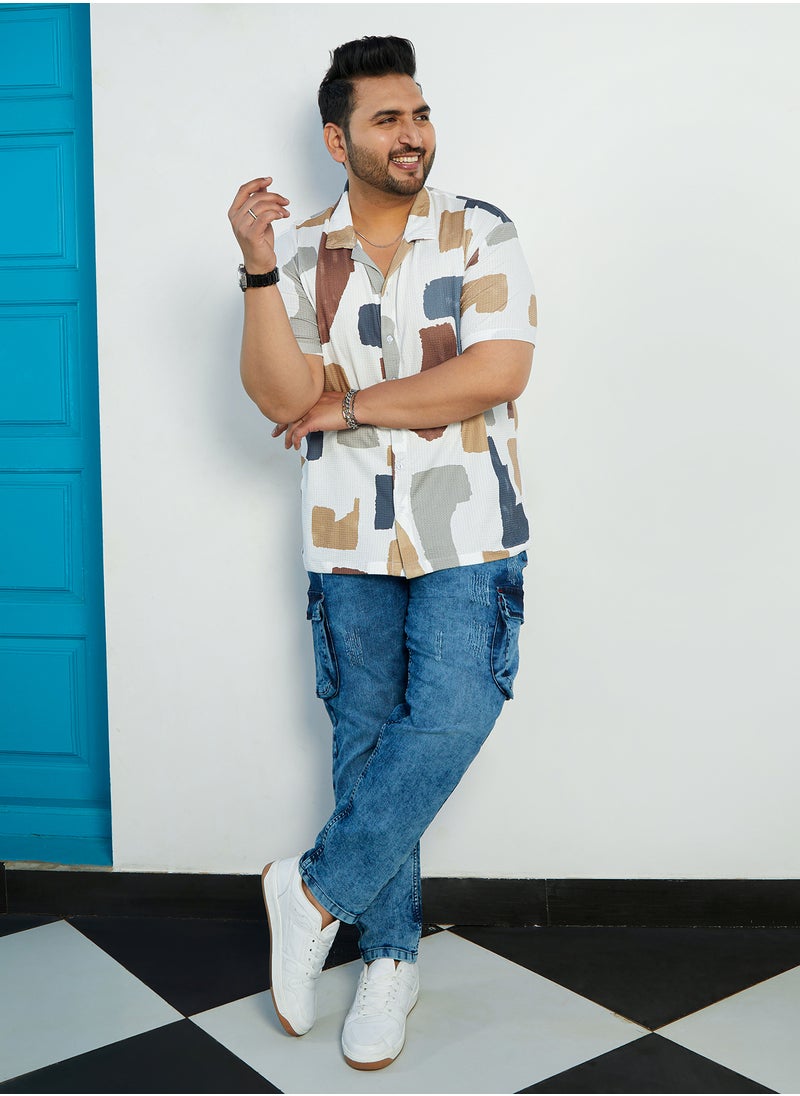 Instafab Plus Instafab Plus Men's Multicolour Bristle-Chaos Oversized Shirt For Casual Wear | Cuban Collar | Short Regular Sleeves | Button Closure | Plus Size Shirt Crafted With Comfort Fit For Everyday Wear  - Image 5