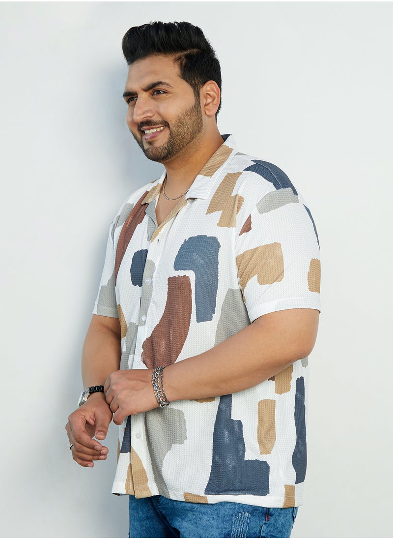 Instafab Plus Instafab Plus Men's Multicolour Bristle-Chaos Oversized Shirt For Casual Wear | Cuban Collar | Short Regular Sleeves | Button Closure | Plus Size Shirt Crafted With Comfort Fit For Everyday Wear  - Image 3